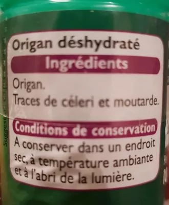 Lista de ingredientes del producto Origan Leader Price 10 g