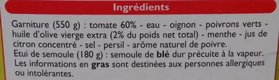 Lista de ingredientes del producto Taboulé à l'huile d'olive vierge extra Leader Price 730 g