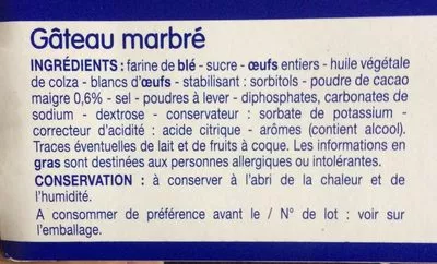 Lista de ingredientes del producto Barre Marbrée Le Prix Gagnant !, Leader Price 500 g