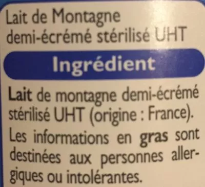 Lista de ingredientes del producto Lait Demi Écrémé Leader Price 1 L e