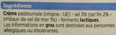 Lista de ingredientes del producto Beurre moulé cristaux de sel (80 % MG) Franprix 250 g