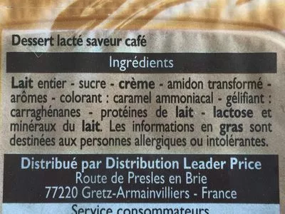 Liste des ingrédients du produit Crème dessert Leader Price 500 g (4x125g)