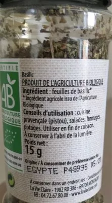 List of product ingredients Basilic La Vie Claire 15 g