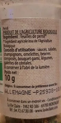 Liste des ingrédients du produit Persil La Vie Claire 10 g
