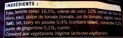 List of product ingredients Velouté lentilles corail Picard 1 kg
