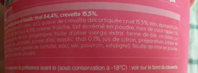 Liste des ingrédients du produit Crevettes risotto-lait de coco-basilic thaï, surgelés Picard 360 g