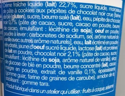 List of product ingredients Vanille-cookie dough Picard 140 ml / 90 g e