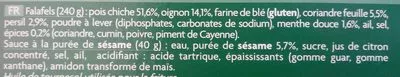 List of product ingredients Falafeles Sauce à la purée de sésame Picard 280 g e