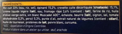 List of product ingredients Crevettes Risotto fondue d'épinards Picard 
