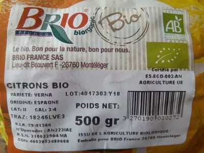List of product ingredients Citrons Brio 500 g