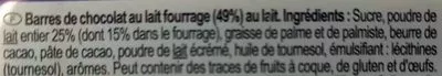 Liste des ingrédients du produit Mini barres Chocolat au lait Carrefour 200 g