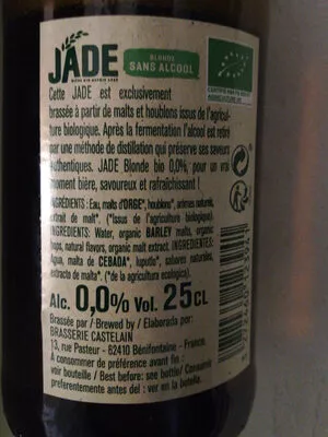 List of product ingredients Jade Blonde sans alcool Jade 25 cl
