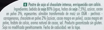 Lista de ingredientes del producto Postre de soja Chocolate Intenso Sojasun 400 g (4 x 100 g)