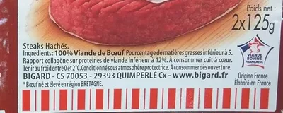 Lista de ingredientes del producto 100% Pur Boeuf 5% MG Plein Air Bigard 250 g (2 x 125 g)