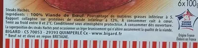 Lista de ingredientes del producto 100% Pur Boeuf 5% MG Bigard 600 g (6 x 100 g)
