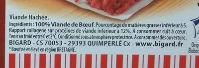 Lista de ingredientes del producto 100% Pur Boeuf 5% MG Bigard 350 g