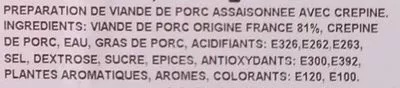 List of product ingredients Hachés Façon Crépinette Socopa 250 g