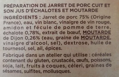 Lista de ingredientes del producto Jarret de porc désossé Bigard 460 g