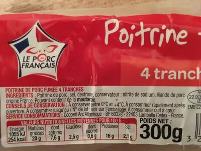 Liste des ingrédients du produit Poitrine fumée Le Porc Francais 