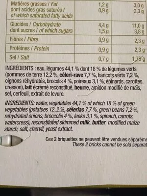 Lista de ingredientes del producto Velouté de légumes verts La Potagère 50 cl (2 x 25 cl)