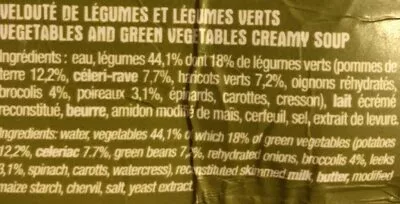 Lista de ingredientes del producto Velouté de légumes verts La potagère 1L