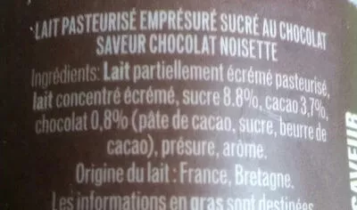 Lista de ingredientes del producto Emprésuré Chocolat saveur Noisette Malo 4 * 125 g