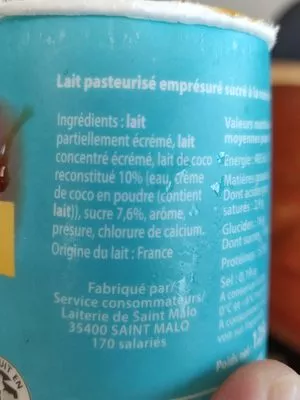 Lista de ingredientes del producto Emprésuré Coco Malo 125 g