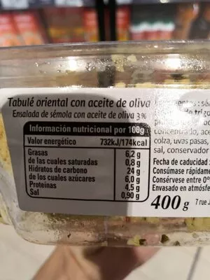 Lista de ingredientes del producto Tabulé oriental con aceite de oliva Pierre Martinet 