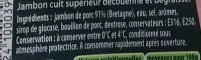 Lista de ingredientes del producto Le bon jambon breton Terres de Breizh 300 g