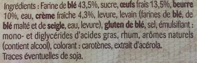 Lista de ingredientes del producto Gâche tranchée pur beurre La Boulangère 650 g