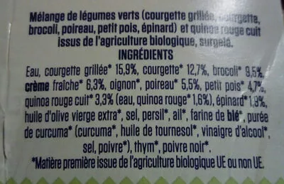 Lista de ingredientes del producto Mouliné de legumes verts & Quinoa la compagnie artique 300 g