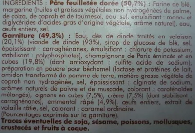 Liste des ingrédients du produit 4 Paniers feuilletés volaille champignons - surgelés 400 g Toupargel 400 g (4 x 100 g)