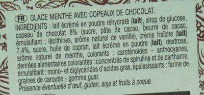 List of product ingredients Glace menthe avec copeaux de chocolat Thiriet 500g (900mL)