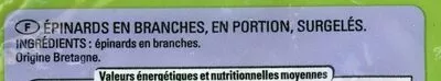 List of product ingredients Épinards en branches Thiriet 1kg