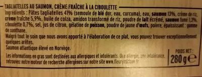 List of product ingredients Tagliatelles au saumon Fleury Michon 