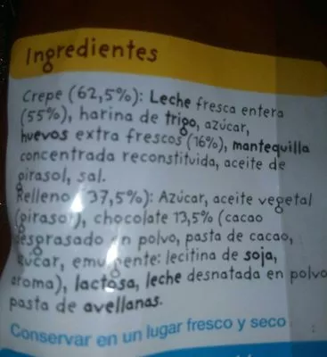 Liste des ingrédients du produit Crepes rellenos de chocolate Norac Foods 192g