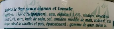 Lista de ingredientes del producto Emietté de thon sauce oignon et tomate  