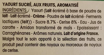 Liste des ingrédients du produit Panier yoplait cerise Yoplait,  Panier recette classique 520 g