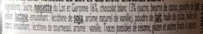 Lista de ingredientes del producto Pâte a tartiner noisettes au chocolat blanc Lucien Georgelin 