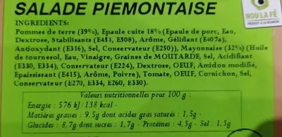 List of product ingredients Salade Piemontaise  