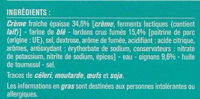 Lista de ingredientes del producto Flammekueche Monoprix 260 g