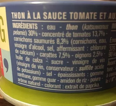 Lista de ingredientes del producto Thon à la Catalane sauce tomate et légumes Monoprix 