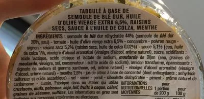 List of product ingredients Taboulé à l'huile d'olive Monoprix 