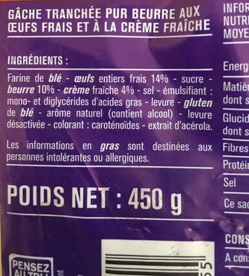 List of product ingredients Gâche tranchée Monoprix 450 g