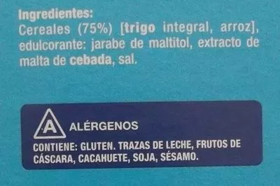 List of product ingredients Copos de trigo integral y arroz sin azúcares añadidos Harrisons 500 g