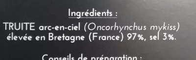 List of product ingredients Truite fumée élevée en eau douce Bretagne Guyader 180 g