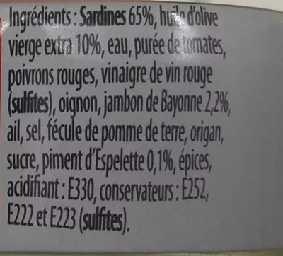 Liste des ingrédients du produit Sardines à la Luzienne à l'huile d'olive vierge extra Les Mouettes d'Arvor 115 g