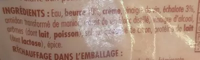Lista de ingredientes del producto Sauce Beurre Blanc La P'tite Sauce du Poissonnier 200 g