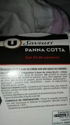 List of product ingredients Panna Cotta au caramel U Saveurs, U 2 x 120 g + 1 offert