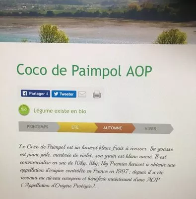 List of product ingredients Coco de Paimpol Prince de Bretagne 10 kg